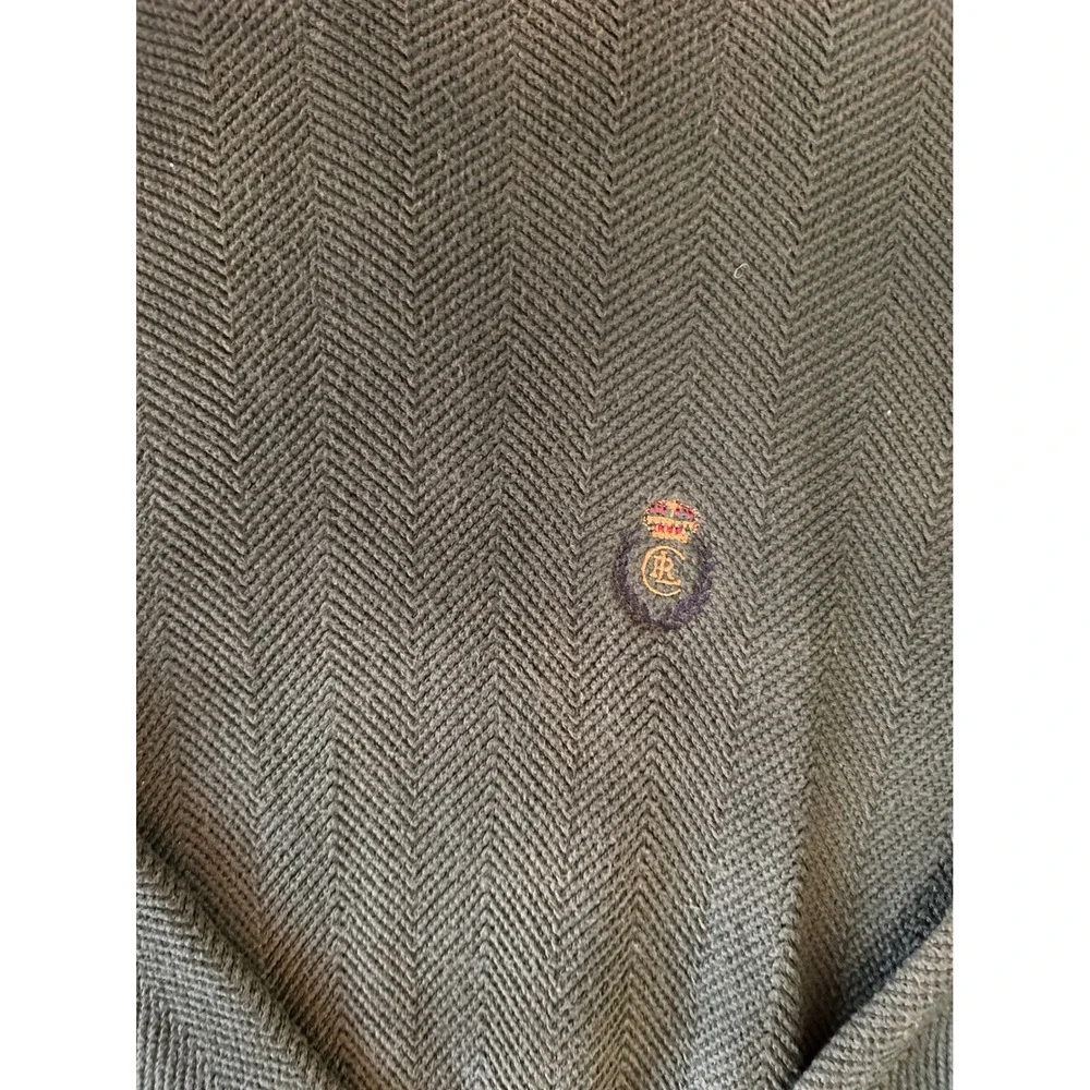 Chaps Ralph Lauren Mens Cotton Herringbone Knit Sweater‎ Green Crest Logo Large